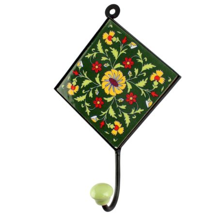 Forest Green Wheel Flower Ceramic Tile Hook